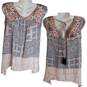 Knox Rose Bohemian Sleeveless Blouse Tassel Sm Pattern Polyester Hippie Festival